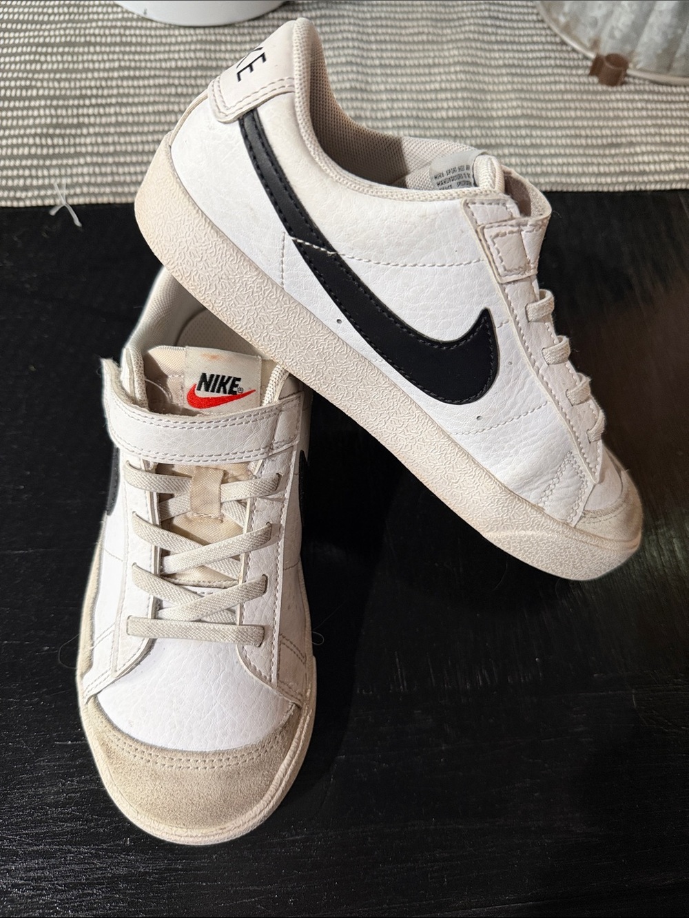 Nike White Sneakers with Black Swoosh Low-Top Pair